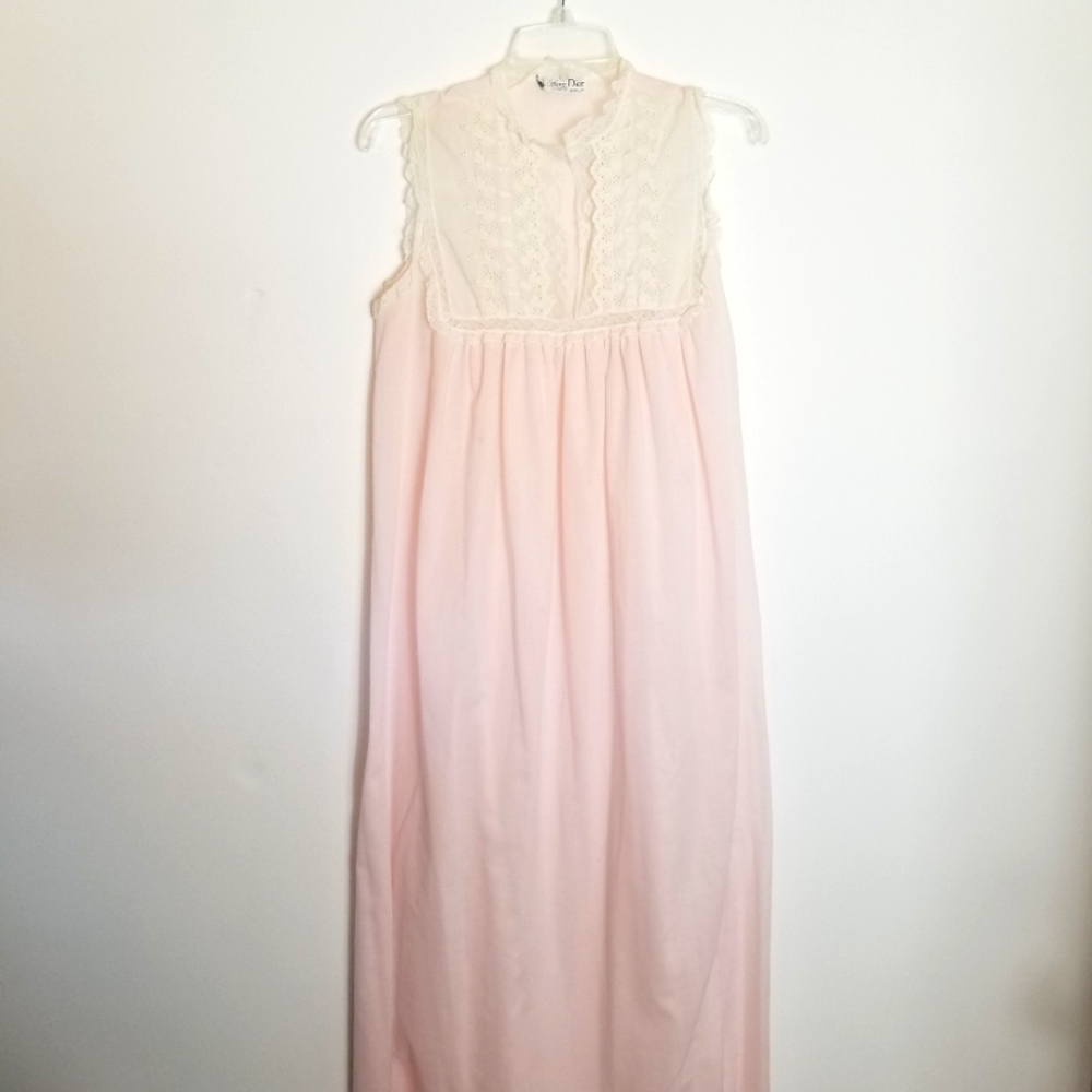 Vintage Christian Dior Eyelet Lace Nightgown and Robe Set